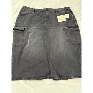 Denim Cargo Midi Skirt Dark Wash Pockets Midi Length Women's Size 24